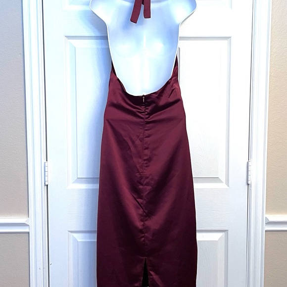 JASON WU Satin MIDI Dress Plunging U Neckline Halter Burgundy Wine Sz S NWT - Picture 3 of 11